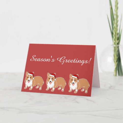 Seasons Greetings Merry Corgi Dogs Greeting Card