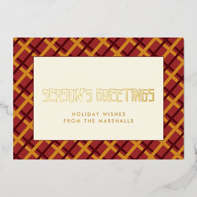 Season's Greetings mid century pattern Foil Holiday Card (Front)