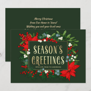 Season's Greetings. Mistletoe, Poinsettia Frame Holiday Card