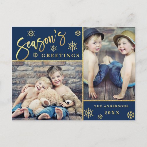 Seasons Greetings Modern 2 PHOTO Greeting Postcard