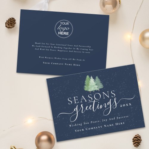 Seasons Greetings Modern Business Logo Holiday Card