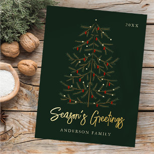 Season's Greetings Modern Elegant Christmas Tree Foil Holiday Postcard