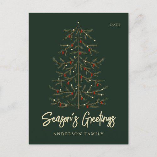 Seasons Greetings Modern Elegant Christmas Tree Holiday Postcard