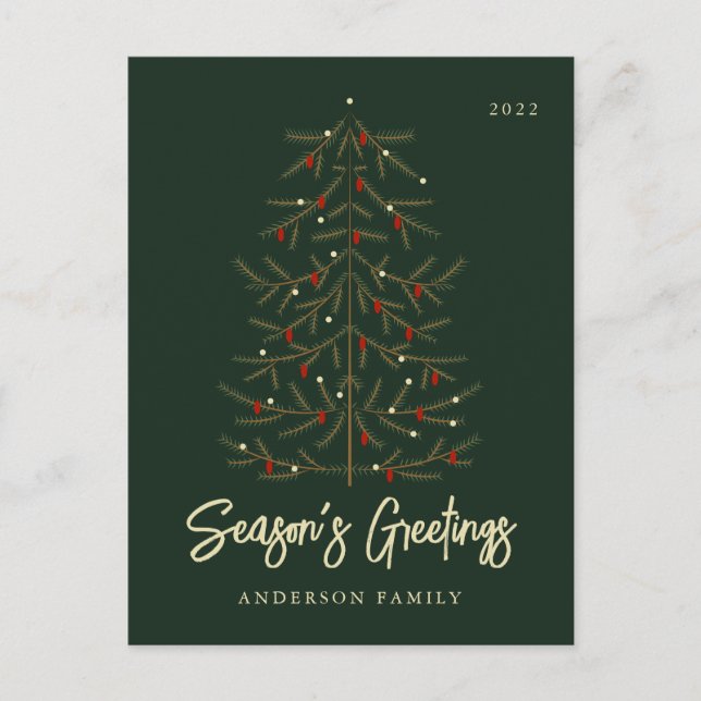 Season's Greetings Modern Elegant Christmas Tree Holiday Postcard (Front)