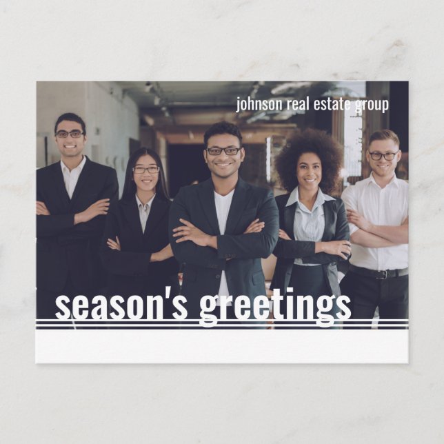 Season's Greetings Modern Geometric Photo Holiday Postcard (Front)
