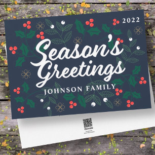 Season's Greetings Modern Holly Berries Foliage Holiday Card