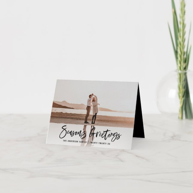Seasons greetings modern, minimal photo christmas holiday card (Front)