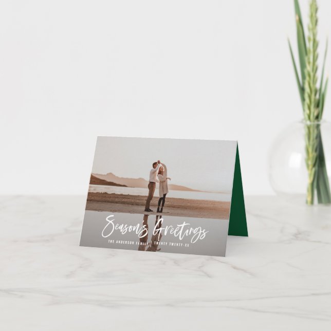 Seasons greetings modern, minimal photo christmas holiday card (Front)
