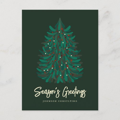 Seasons Greetings Modern Simple Christmas Tree Announcement Postcard