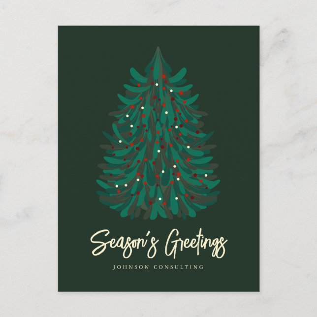 Season's Greetings Modern Simple Christmas Tree Announcement Postcard (Front)