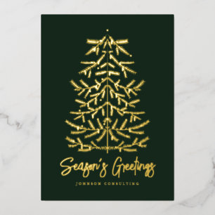 Season's Greetings Modern Simple Christmas Tree Foil Holiday Card