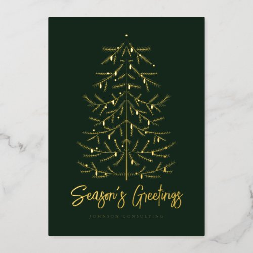 Seasons Greetings Modern Simple Christmas Tree Foil Holiday Card