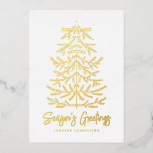Season's Greetings Modern Simple Christmas Tree Foil Holiday Card