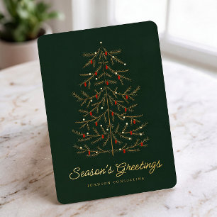 Season's Greetings Modern Simple Christmas Tree Foil Holiday Card