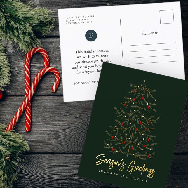 Season's Greetings Modern Simple Christmas Tree Foil Holiday Postcard (Creator Uploaded)