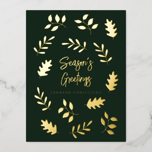 Seasons Greetings Modern Simple Foliage Botanical Foil Holiday Postcard