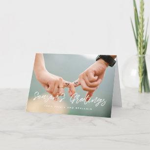 Season's Greetings modern white font Holiday Card