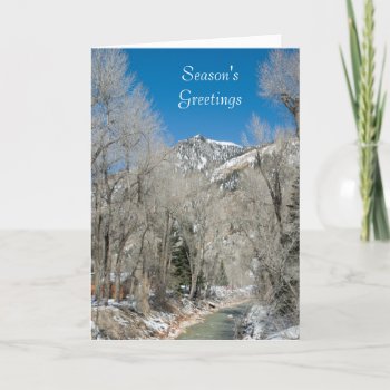 Season's Greetings Mountain Winter Stream Holiday Card by bluerabbit at Zazzle