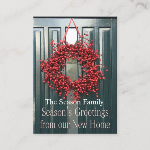 Seasons Greetings new home red berry wreath Enclosure Card