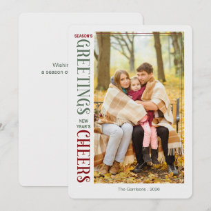 Season's Greetings New Year's Cheers Custom Photo Holiday Card