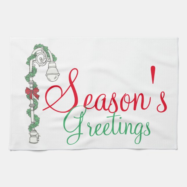 Season's Greetings NYC Lamppost Christmas Holiday Towel (Horizontal)