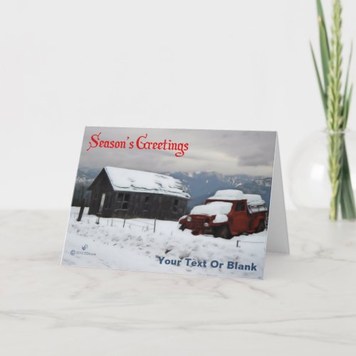 Seasons Greetings _ Old Red Truck Holiday Card