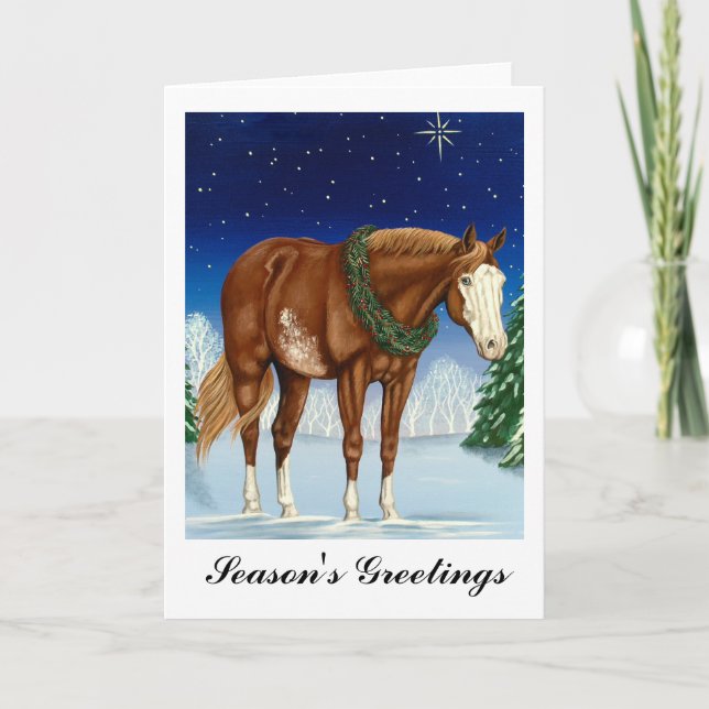 Season's Greetings Overo Paint Horse Holiday Card (Front)