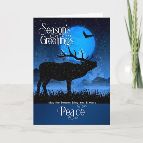 Seasons Greetings Peace Woodland Moose Holiday Card