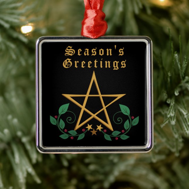 Season's Greetings Pentacle Metal Ornament (Tree)