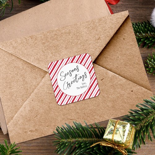 Seasons Greetings Peppermint Stripe Christmas Square Sticker