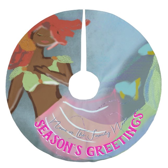Seasons Greetings Personalized Elegant Mermaid Brushed Polyester Tree Skirt (Front)
