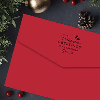 Seasons Greetings Personalized Family Name Holiday Self-inking Stamp