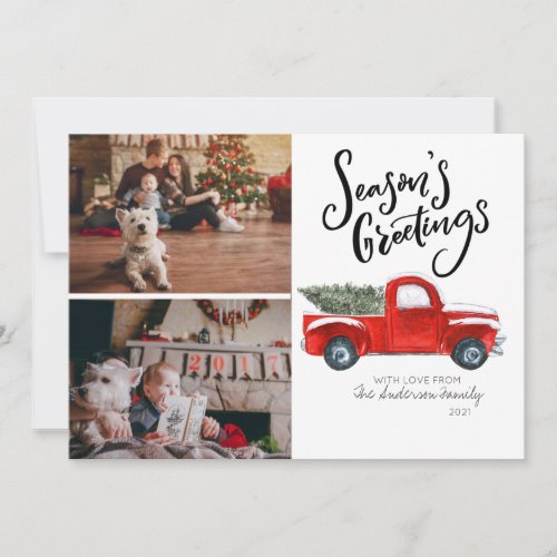 Seasons Greetings Photo Card _ Vintage Red Truck