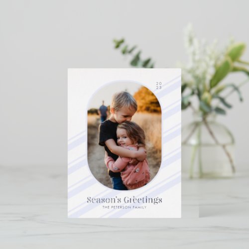 Seasons Greetings Photo Christmas Silver Foil Holiday Postcard