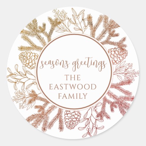 Seasons Greetings Pine Boughs Holiday Sticker