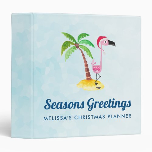 Seasons Greetings Pink Flamingo in Santa Hat 3 Ring Binder