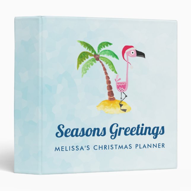 Seasons Greetings Pink Flamingo in Santa Hat 3 Ring Binder (Front/Spine)