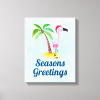 Seasons Greetings Pink Flamingo in Santa Hat