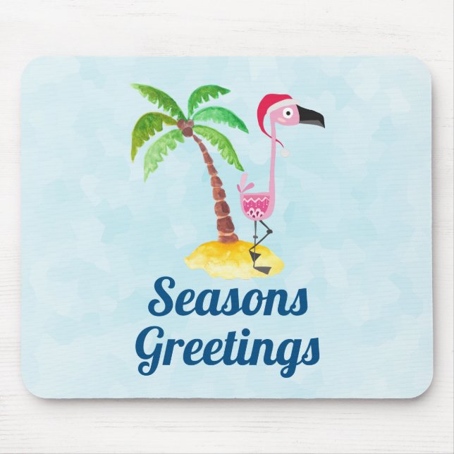 Seasons Greetings Pink Flamingo in Santa Hat Mouse Pad (Front)