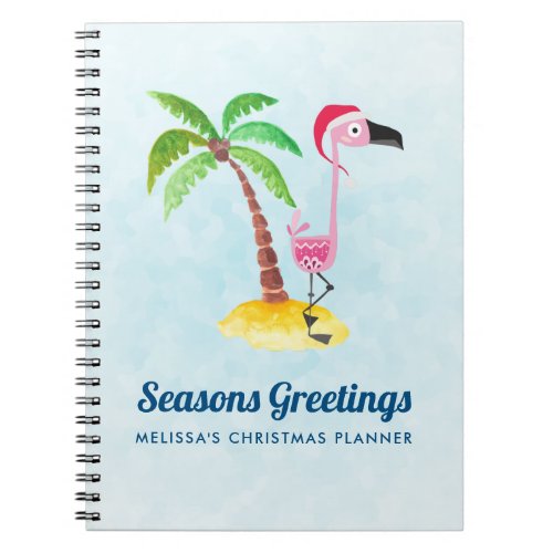 Seasons Greetings Pink Flamingo in Santa Hat Notebook