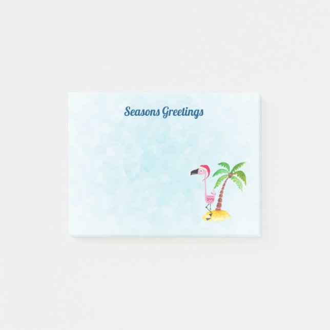 Seasons Greetings Pink Flamingo in Santa Hat Post-it Notes (Front)