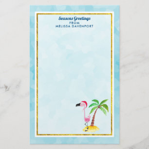 Seasons Greetings Pink Flamingo in Santa Hat Stationery