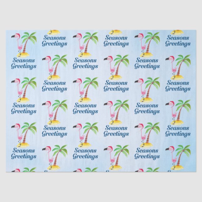 Seasons Greetings Pink Flamingo in Santa Hat Tissue Paper (Front)
