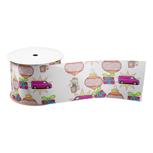 Seasons Greetings, Pink  Merry Christmas  Ribbon (Spool)