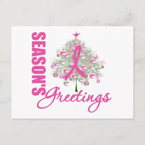 Seasons Greetings Pink Ribbon Tree Holiday Postcard