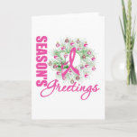 Season's Greetings Pink Ribbon Wreath Holiday Card