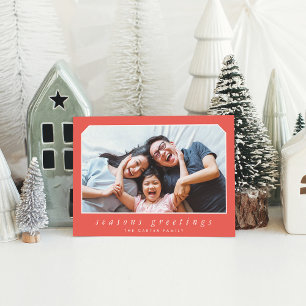SEASONS GREETINGS plain simple italic framed red Holiday Card