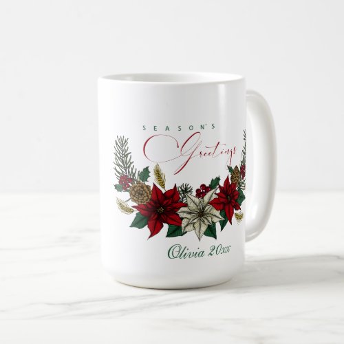 Seasons Greetings Poinsettia Co Worker ADD NAME Coffee Mug