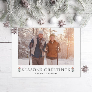 Seasons Greetings Poinsettia Landscape Photo Holiday Card