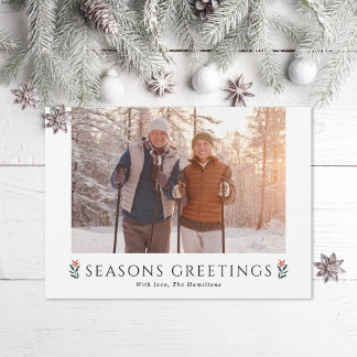 Seasons Greetings Poinsettia Landscape Photo Holiday Card